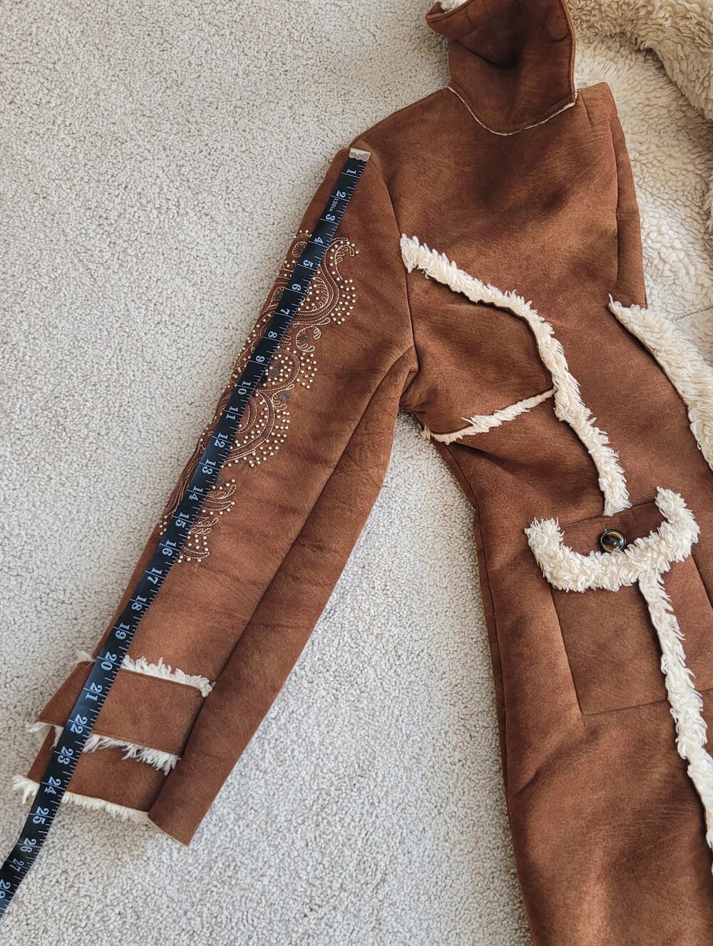 *Rare* Vintage Wilsons Leather Penny Lane Coat Faux Suede Embroidered Trim Boho - Picture 10 of 14